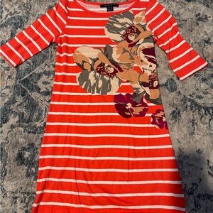 French Connection Red and White Striped Top with Floral Pattern